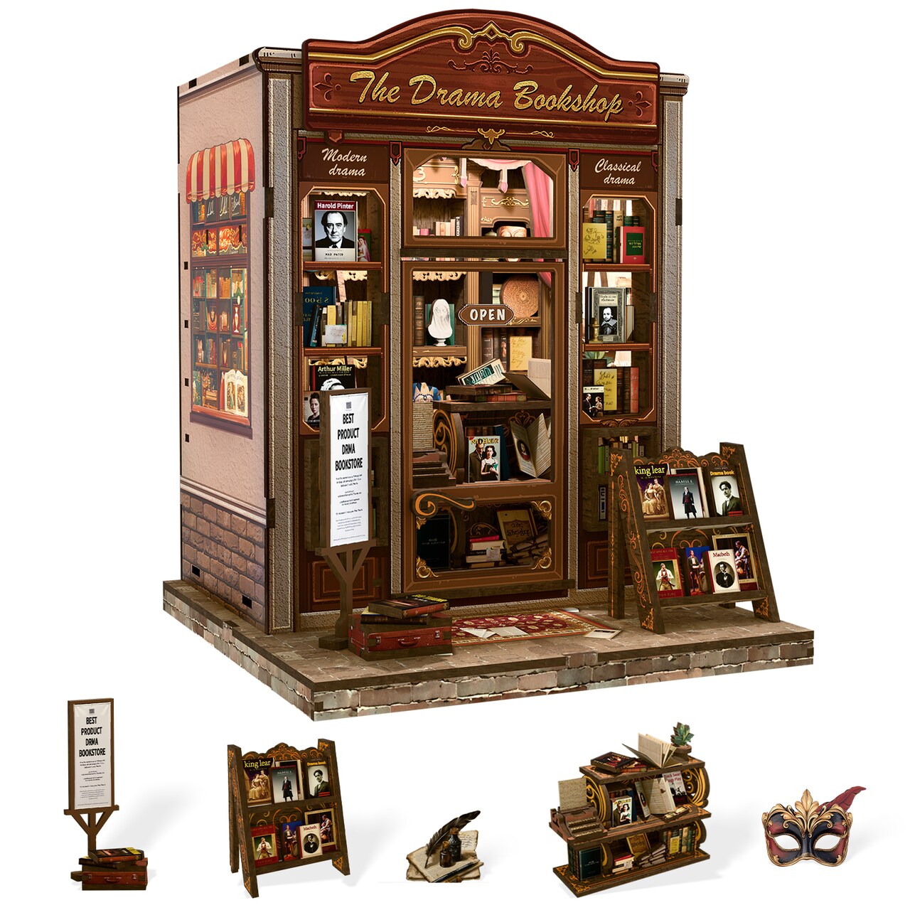 CUTEBEE Book Nook Kit Drama Bookshop DIY Miniature House Shelf Insert Decor Diorama Kit